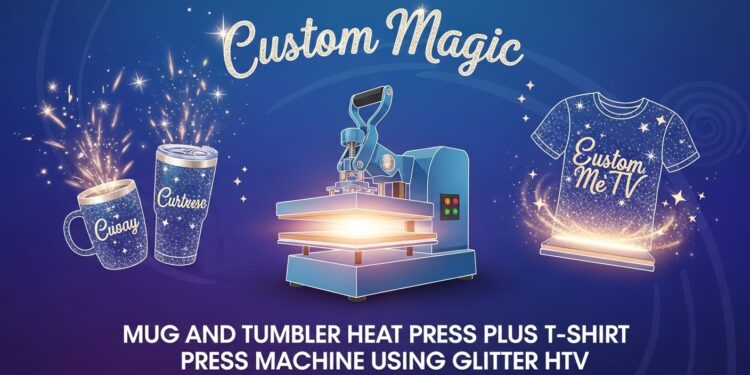 Custom Magic: Mug and Tumbler Heat Press Plus T-Shirt Press Machine Using Glitter HTV