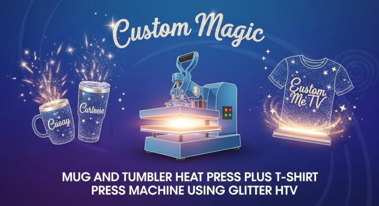 Custom Magic: Mug and Tumbler Heat Press Plus T-Shirt Press Machine Using Glitter HTV